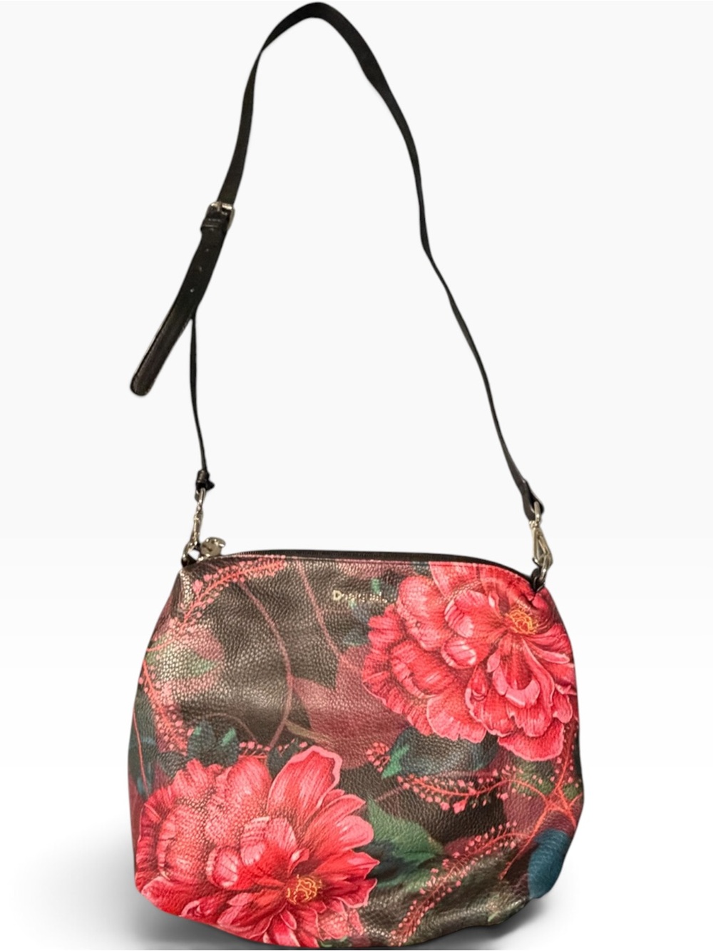 Desigual Floral Crossbody Bag Large Print Pink Black